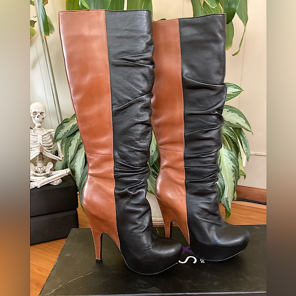 Donald J Pliner- DMSX | Leather Jayla Brown Black Tall Boots 8 1/2